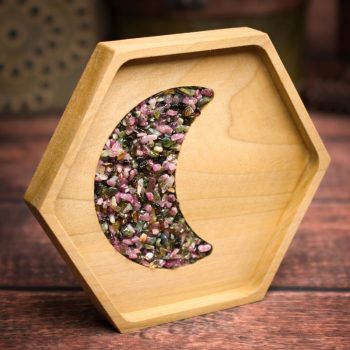 Rainbow Tourmaline Crescent Moon Orgonite Charger Ring Dish