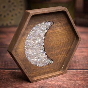 Angel Aura Quartz Crescent Moon Orgonite Charger Ring Dish