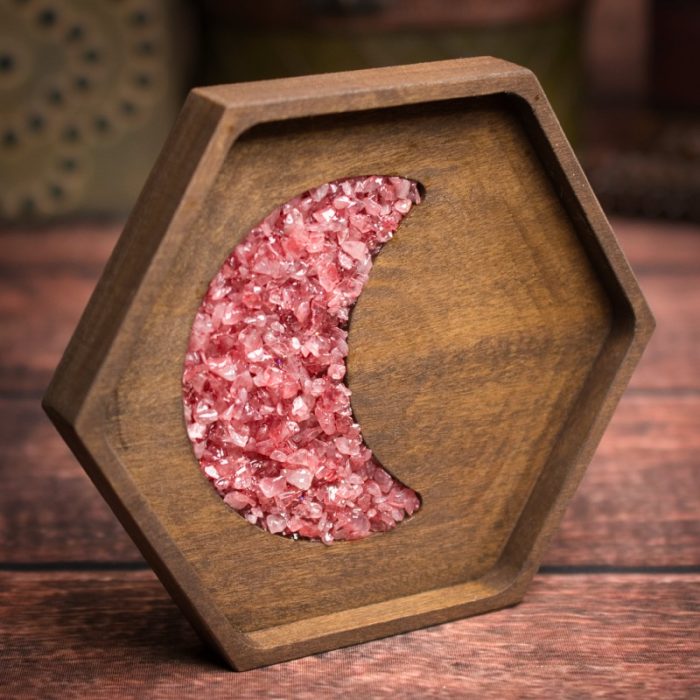 Rose Quartz Crescent Moon Orgonite Charger Ring Dish