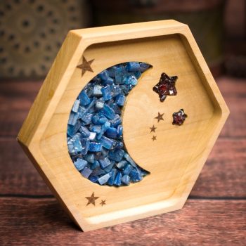Blue Kyanite Moon and Stars Orgonite Charger Ring Dish