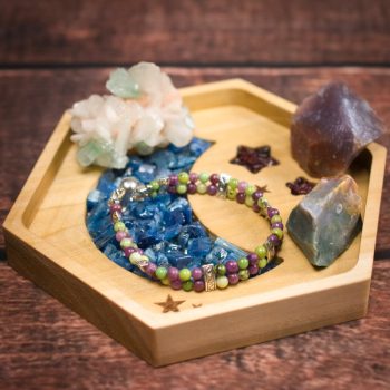 Blue Kyanite Moon and Stars Orgonite Charger Ring Dish
