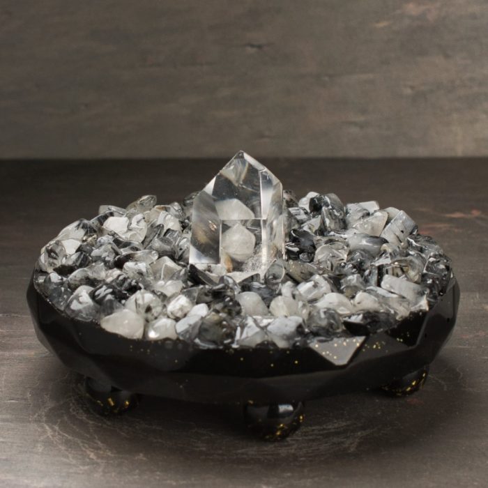 Tourmalinated Quartz Orgonite Charger Trinket Stand
