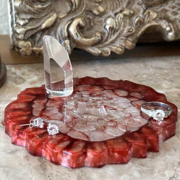 Red Crackle Geode Vanity Tray
