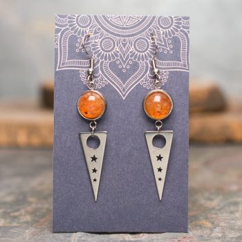 Carnelian Triple Star Triangle Stainless Steel Earrings