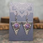 Magenta Druzy Hammered Triangle Stainless Steel Earrings