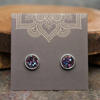 Sparkly Magenta Druzy Surgical Steel Stud Earrings