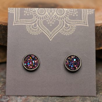 Sparkly Magenta Druzy Stainless Steel Stud Earrings