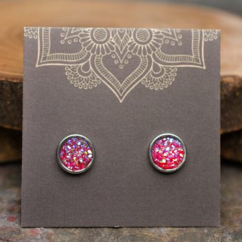 Sparkly Red Druzy Surgical Steel Stud Earrings