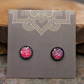 Sparkly Red Druzy Stainless Steel Stud Earrings