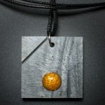 Square Pendant in Gray and Gold