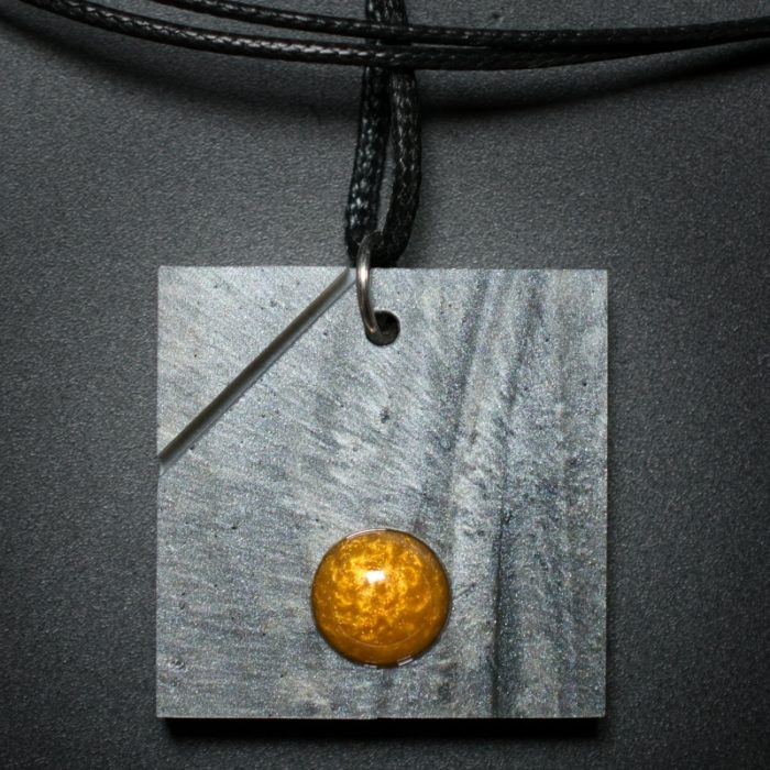Square Pendant in Gray and Gold