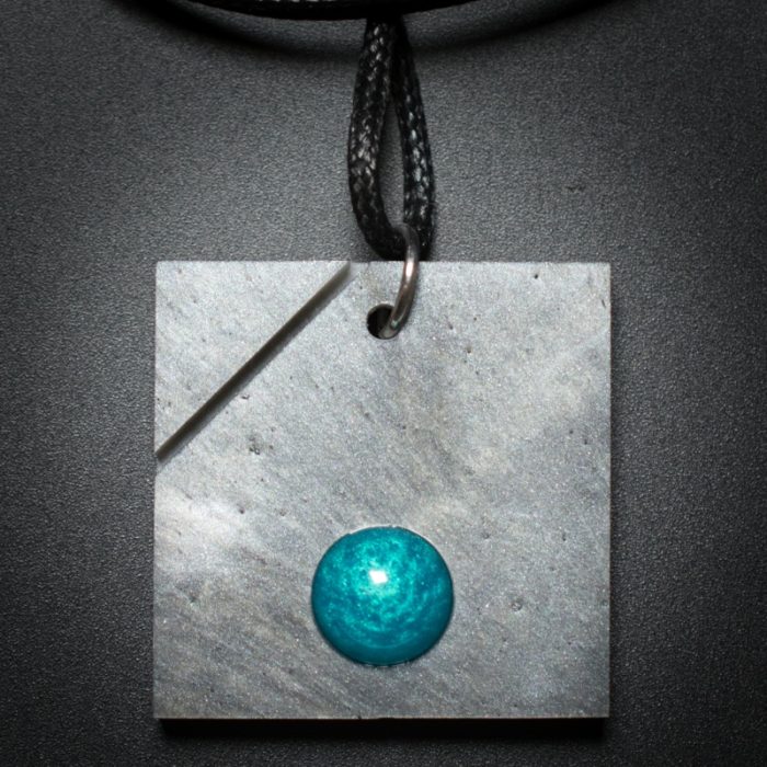 Square Pendant in Gray and Teal
