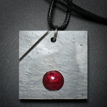 Square Pendant in Gray and Red