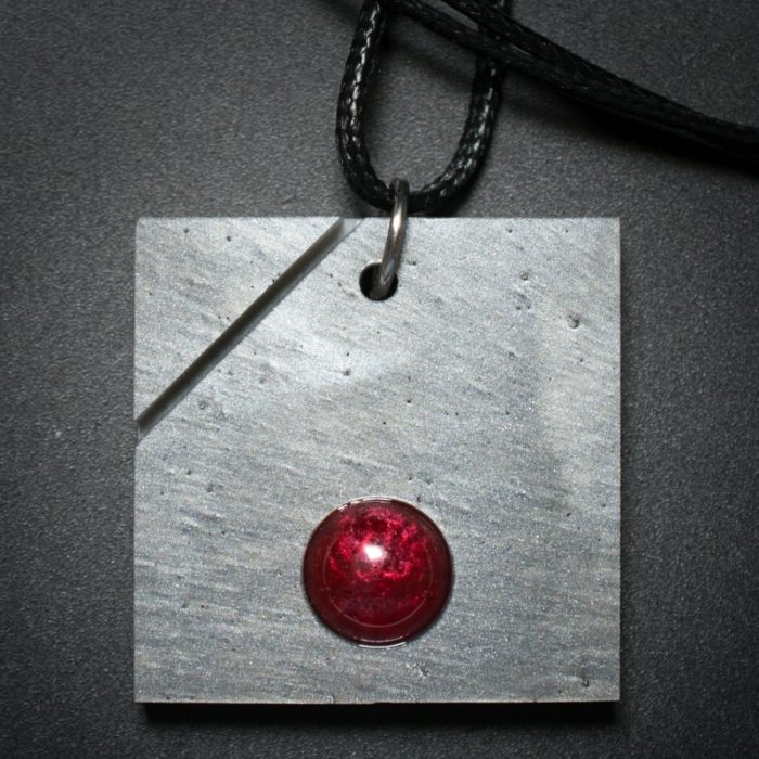 Square Pendant in Gray and Red