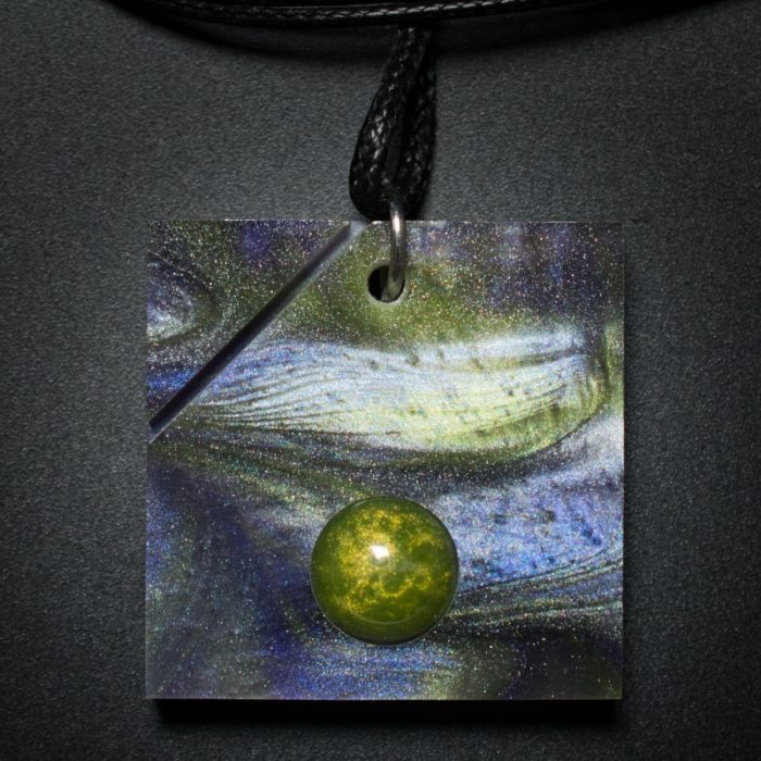 Square Pendant in Green and Purple