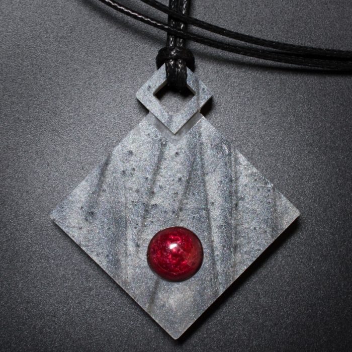 Diamond Pendant in Gray and Red