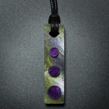 Three Circle Rectangle Pendant in Green and Purple
