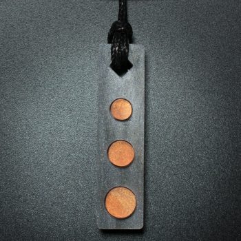 Three Circle Rectangle Pendant in Gray and Gold