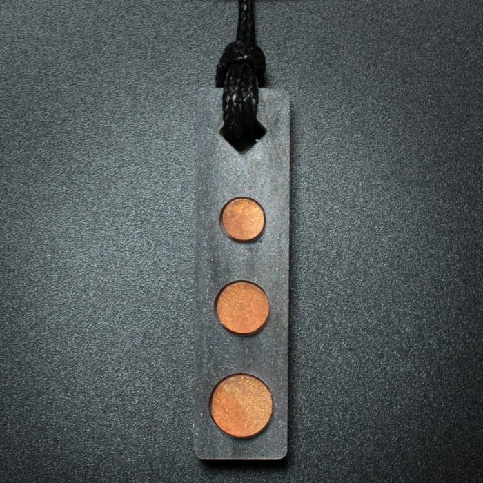 Three Circle Rectangle Pendant in Gray and Gold