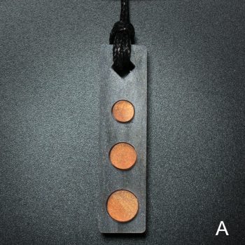 Three Circle Rectangle Pendant in Gray and Gold