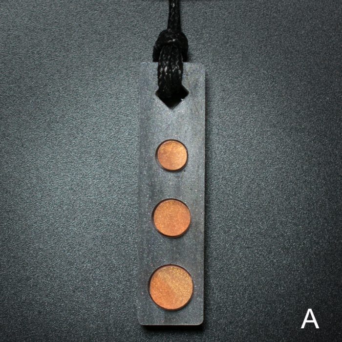 Three Circle Rectangle Pendant in Gray and Gold