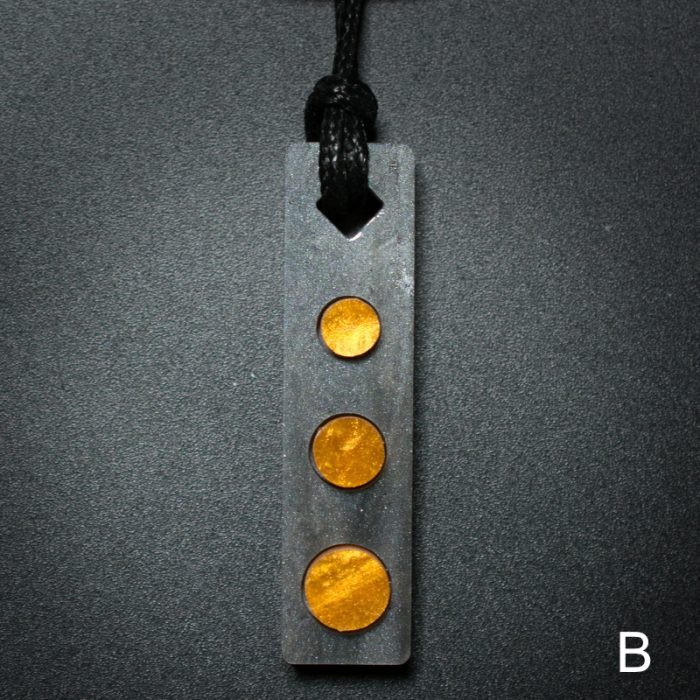 Three Circle Rectangle Pendant in Gray and Gold