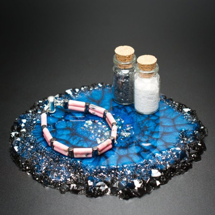 Blue Crackle Crystal Edge Vanity Tray