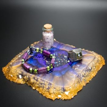 Golden Sunburst Crystal Edge Vanity Tray
