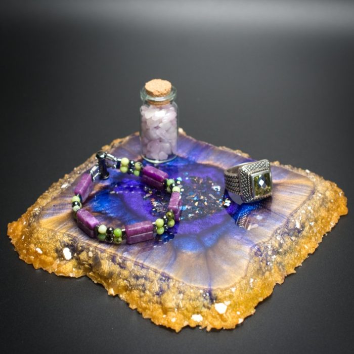 Golden Sunburst Crystal Edge Vanity Tray