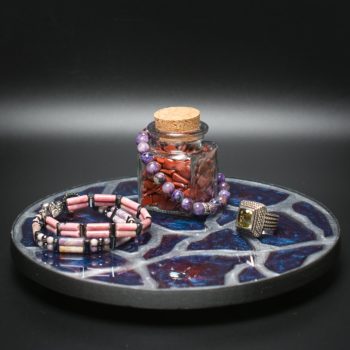 Geode Agate Vanity Tray in Blue Red and Silver
