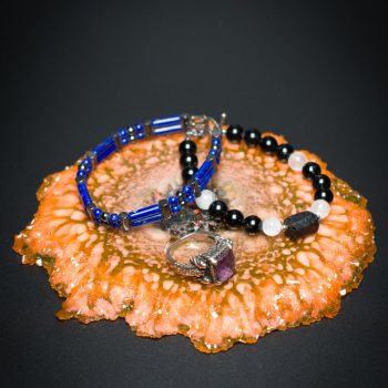 Orange Chrysanthemum Crystal Edge Vanity Tray