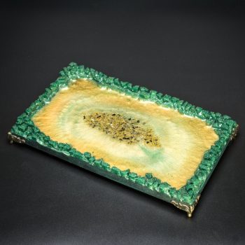 Green and Gold Crystal Edge Vanity Tray