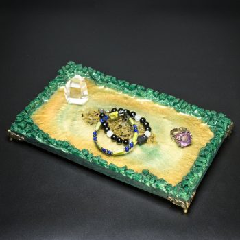 Green and Gold Crystal Edge Vanity Tray