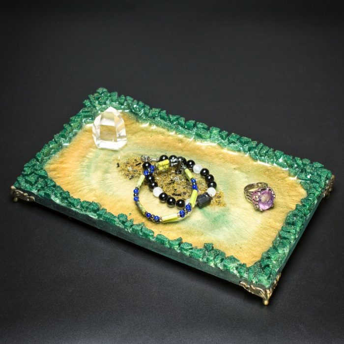 Green and Gold Crystal Edge Vanity Tray