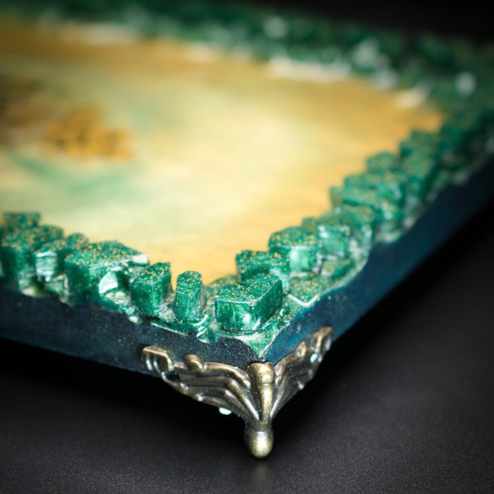 Green and Gold Crystal Edge Vanity Tray