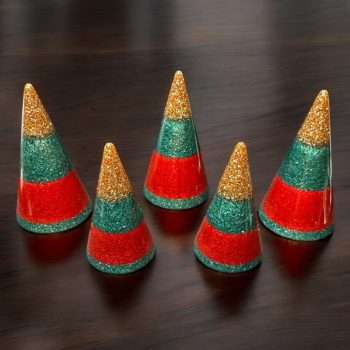 Green and Red Sparkle Holiday Ring Cones
