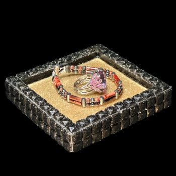 Black and Gold Double Crystal Gem Edge Trinket Dish