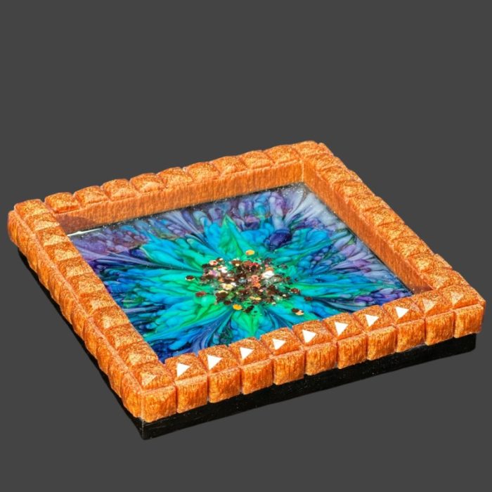 Dark Bloom with Copper Crystal Gem Edge Trinket Dish