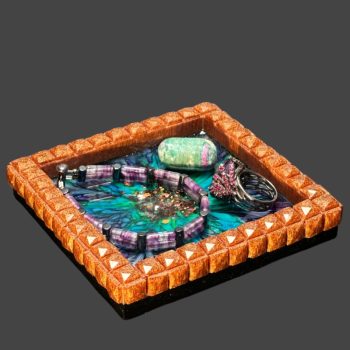 Dark Bloom with Copper Crystal Gem Edge Trinket Dish