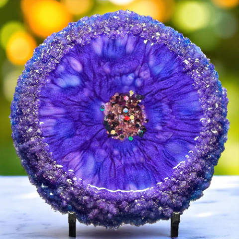 Blue Berry Fusion Resin Pour in our Crystal Edge Round Mold