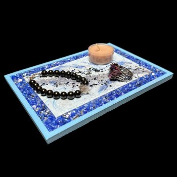 Blue Eco Resin Vanity Tray with Glass Border
