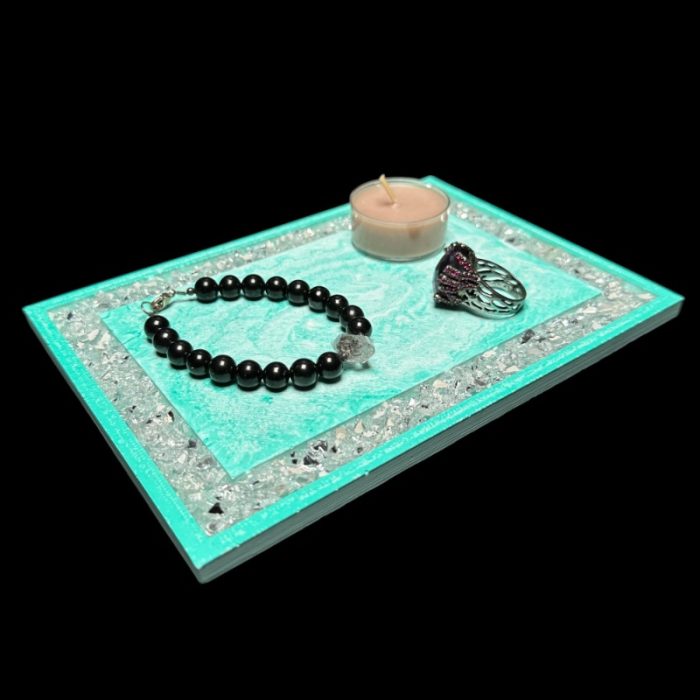 Green Eco Resin Vanity Tray with Glass Border
