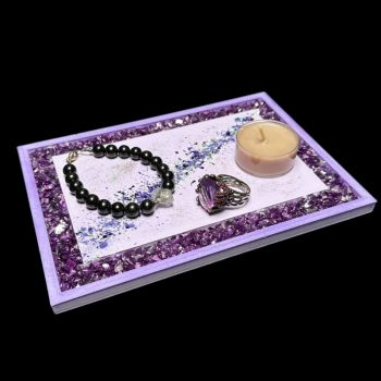 Purple Eco Resin Vanity Tray with Glass Border